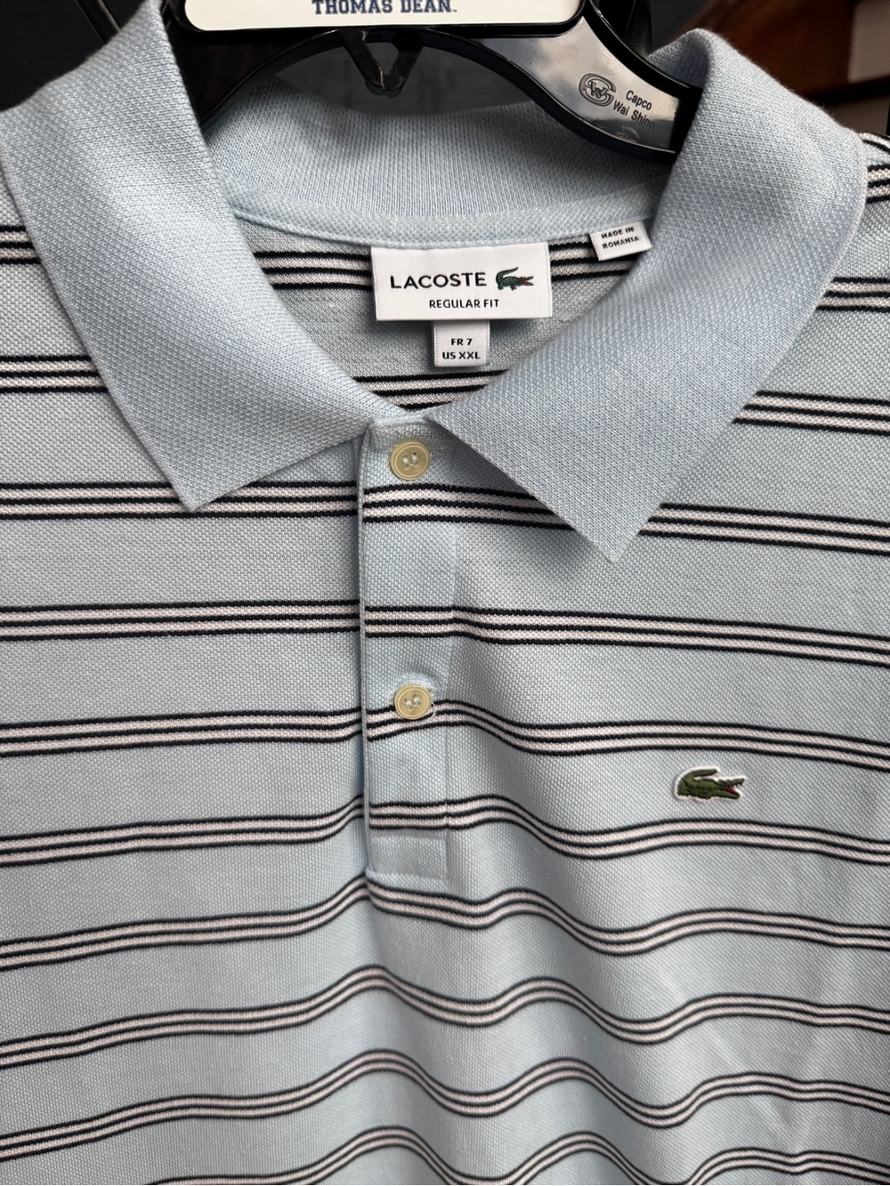 XXL Lacoste Light Blue Polo with Navy & White Stripes REGULAR FIT - Picture 5 of 9